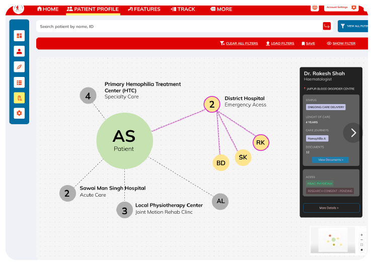 Patient summary screens — color-coded severity, tappable tiles